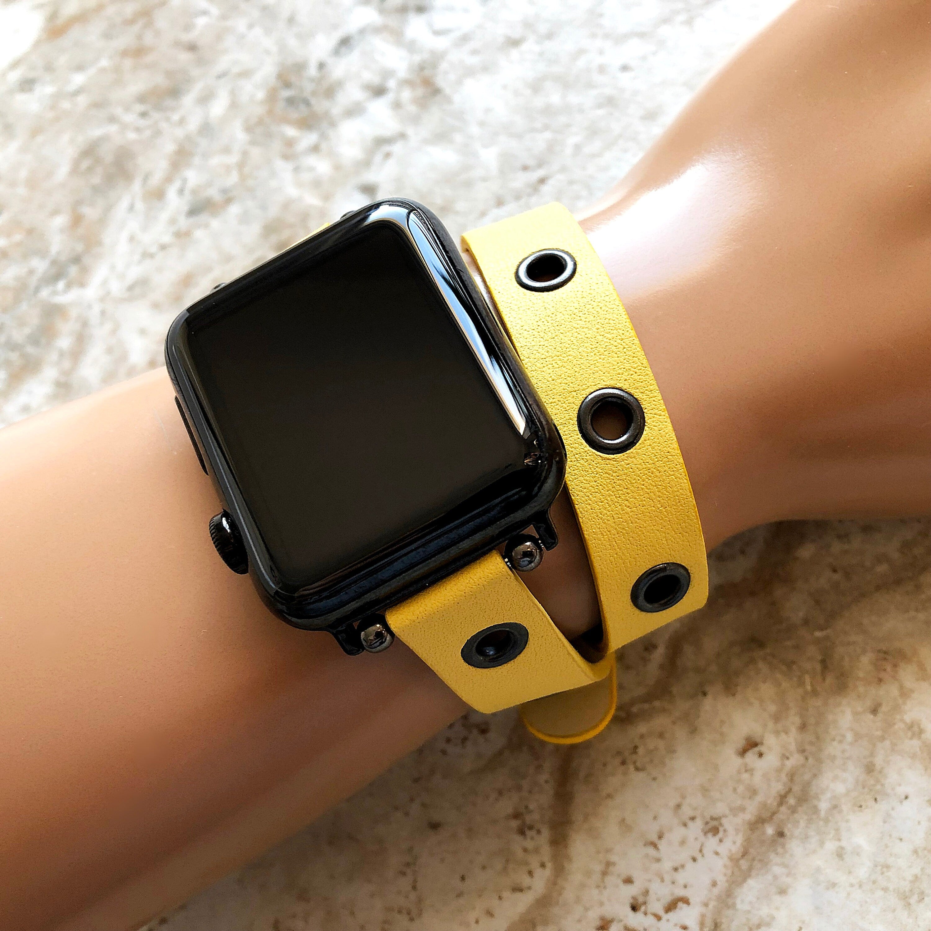Apple Yellow Double Wrap Band for iWatch Ultra 2 49mm and 9 8 Series 41mm 45mm Case Twice Around Wrist Leather Bracelet Fashion Straps GM